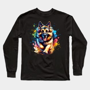 German Shepherd Dog watercolor splash Long Sleeve T-Shirt